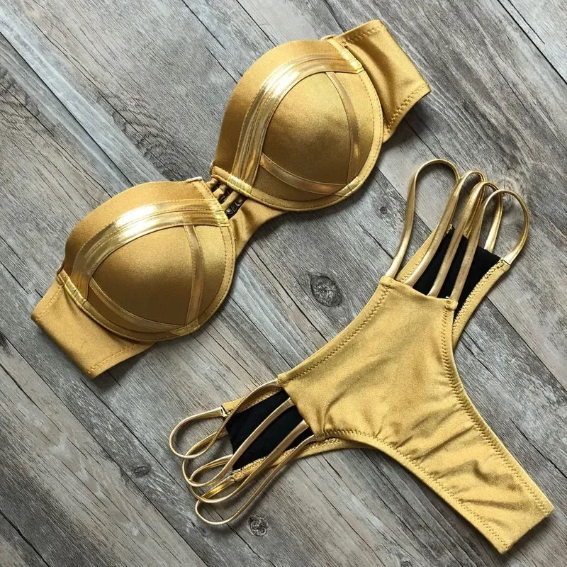 Solid Gold Bathing Suit Set